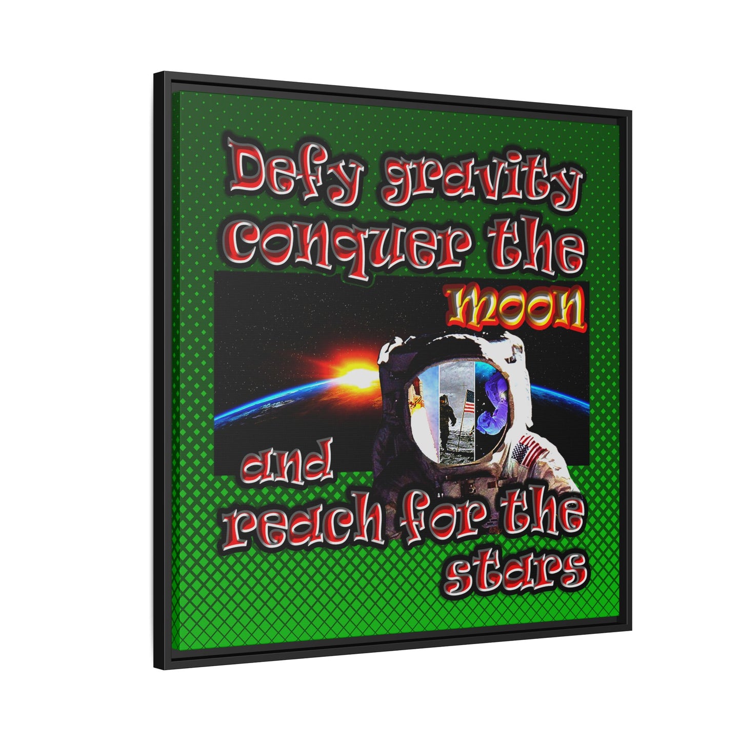defy conquer reach - framed canvas art (logo green)