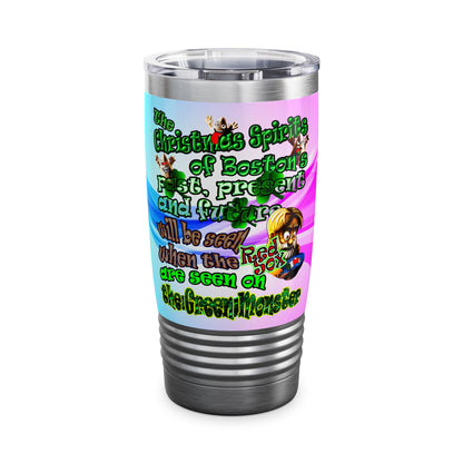 christmas spirits of boston - Ringneck Tumbler, 20oz (light blue-pink wave)