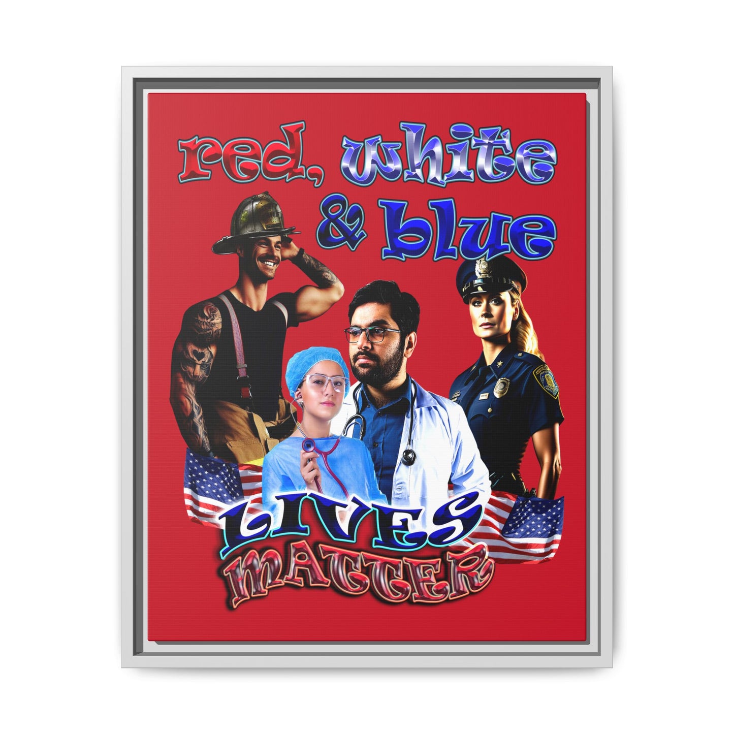 rw&b lives matter - framed canvas art (dark red)