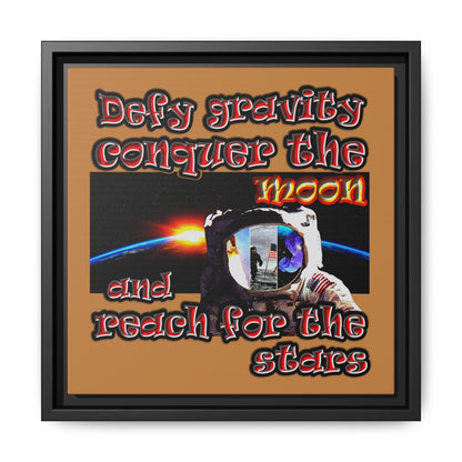 defy conquer reach - framed canvas art (light brown)