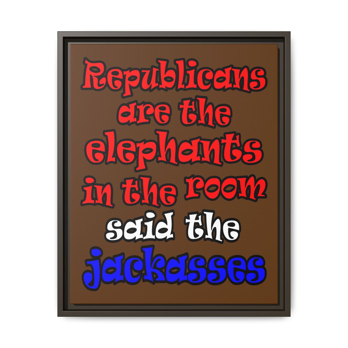donkeys and elephants - framed canvas art (brown)