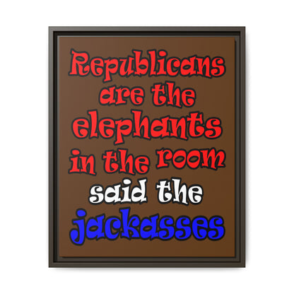 donkeys and elephants - framed canvas art (brown)