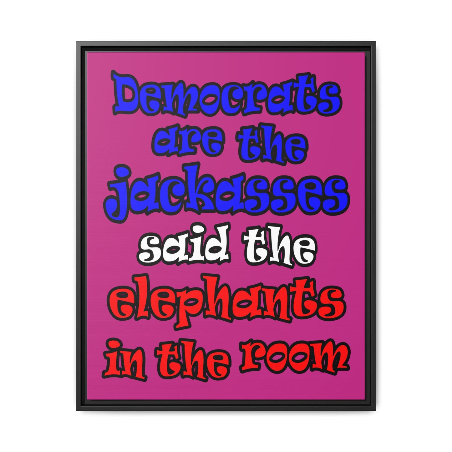 donkeys and elephants - framed canvas art (pink)