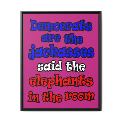 donkeys and elephants - framed canvas art (pink)