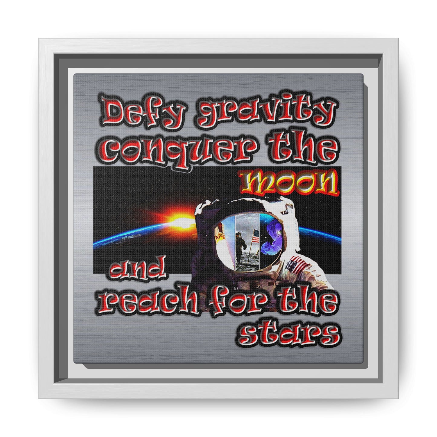 defy conquer reach - framed canvas art (brushed nickel)