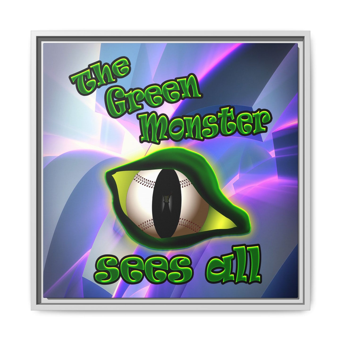 green monster - framed canvas art (grey-pink wave)