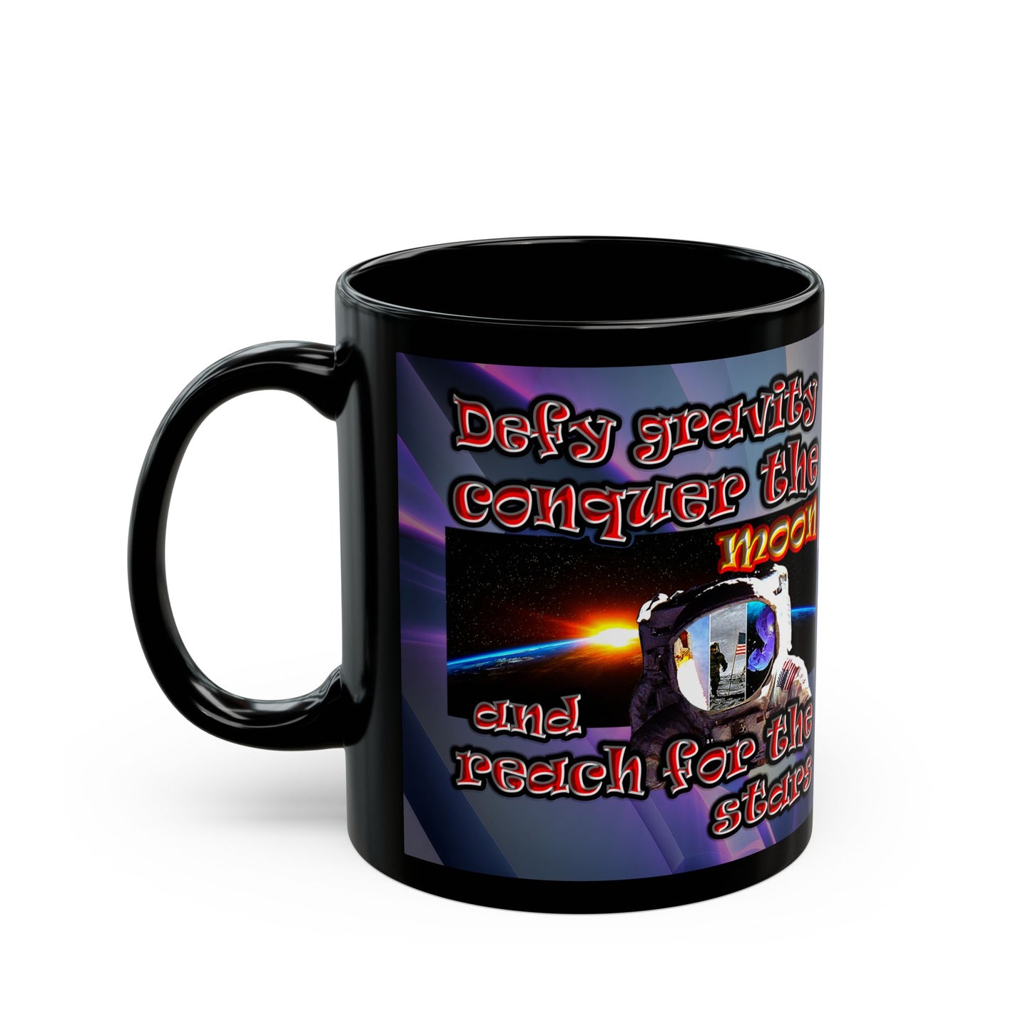 defy conquer reach - Black Mug (grey-pink wave)