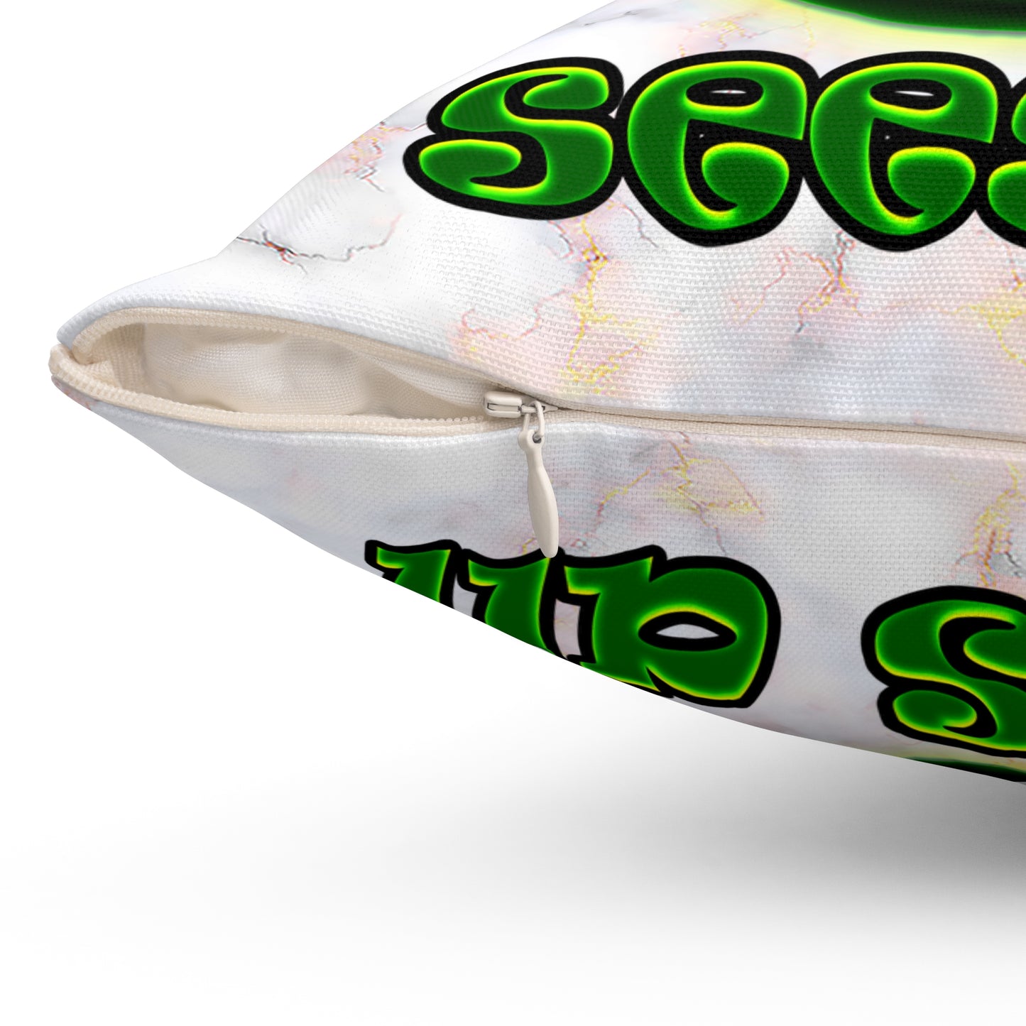 green monster - Spun Polyester Square Pillow - (white marble)