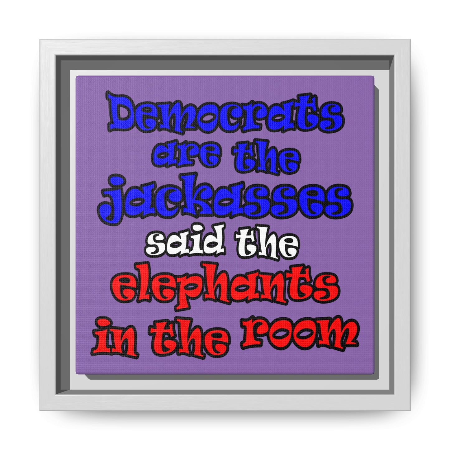 donkeys and elephants - framed canvas art (light purple)