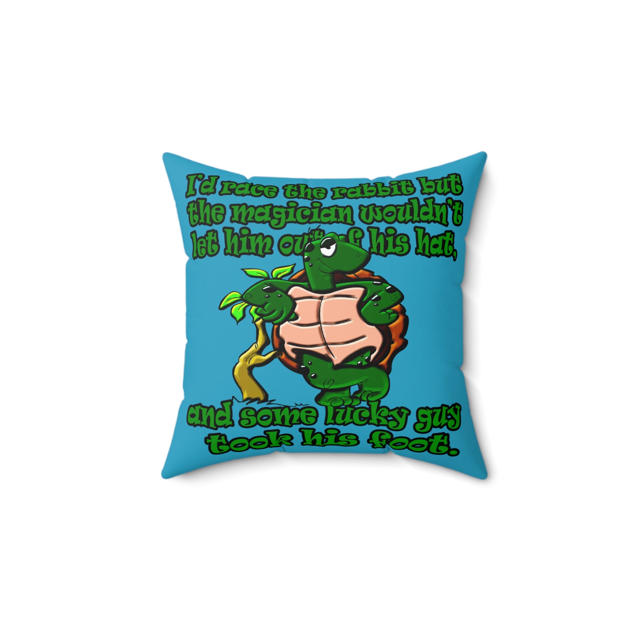 turtle race - Spun Polyester Square Pillow - (turquoise)