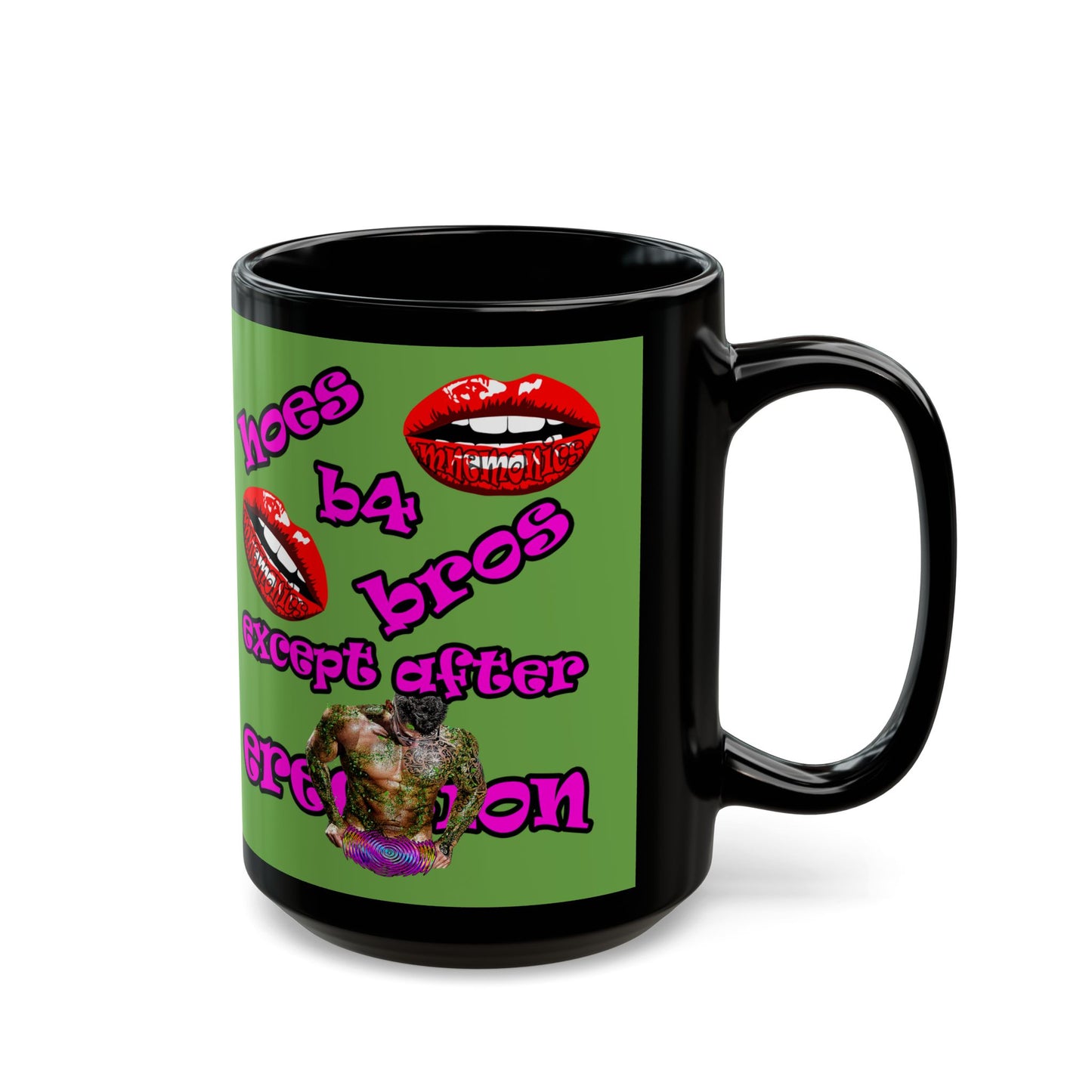 hoes b4 bros - Black Mug (green)