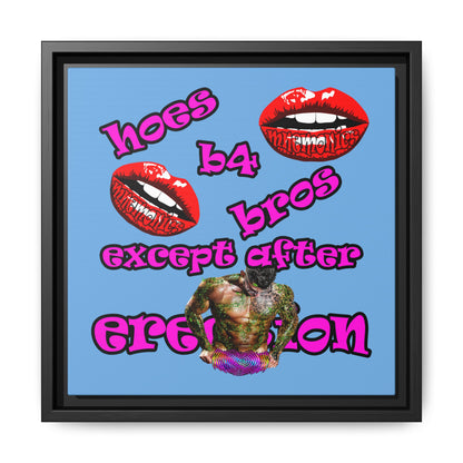 hoes b4 bros - framed canvas art (light blue)
