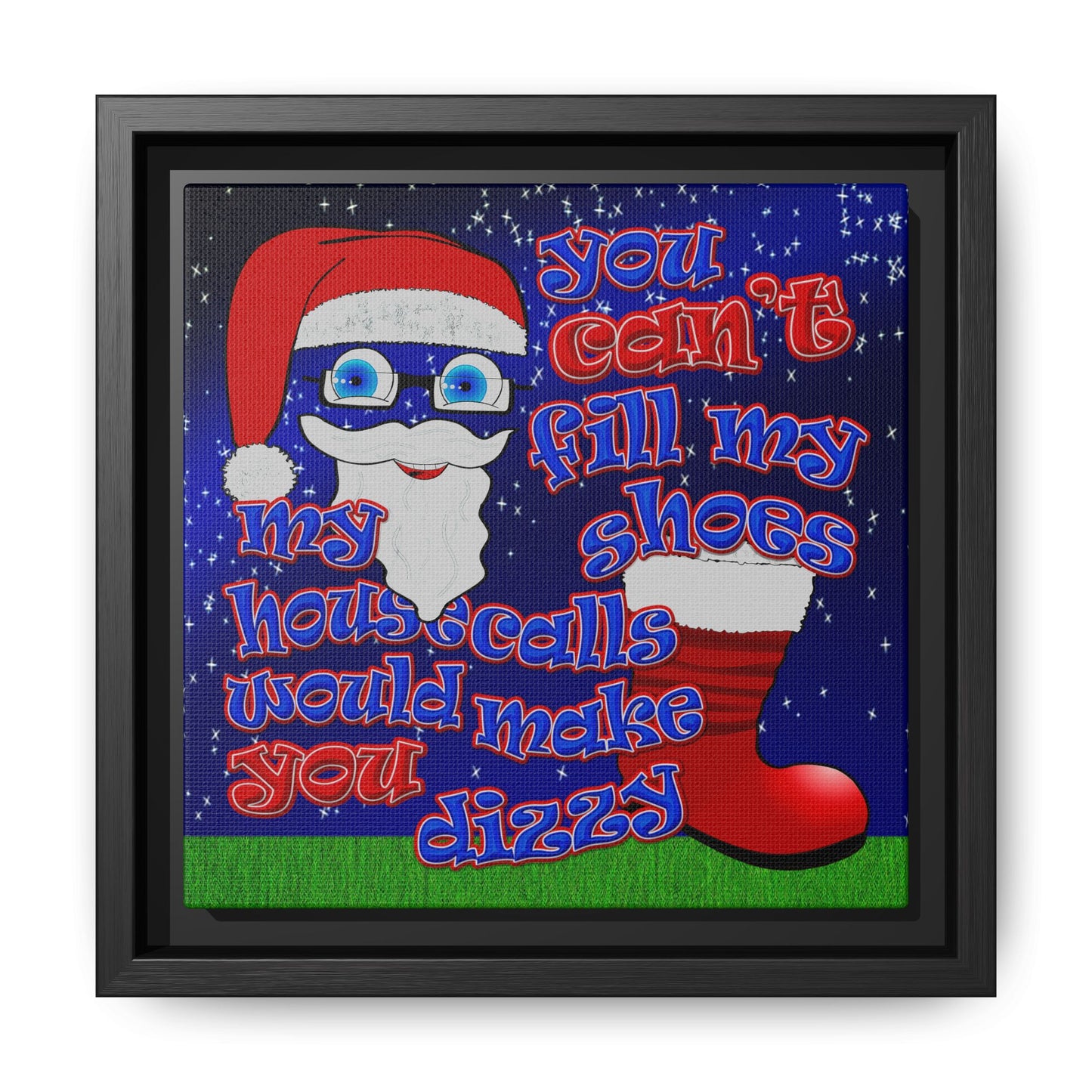 santa's shoes - framed canvas art ('snoops' background)