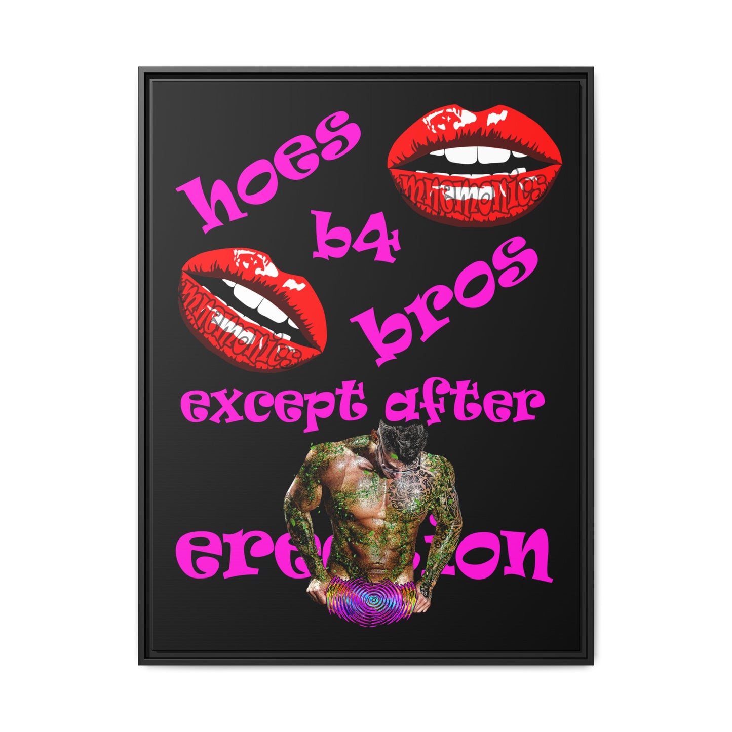 hoes b4 bros - framed canvas art (black)