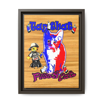 tag that - framed canvas art (butterscotch wood finish)