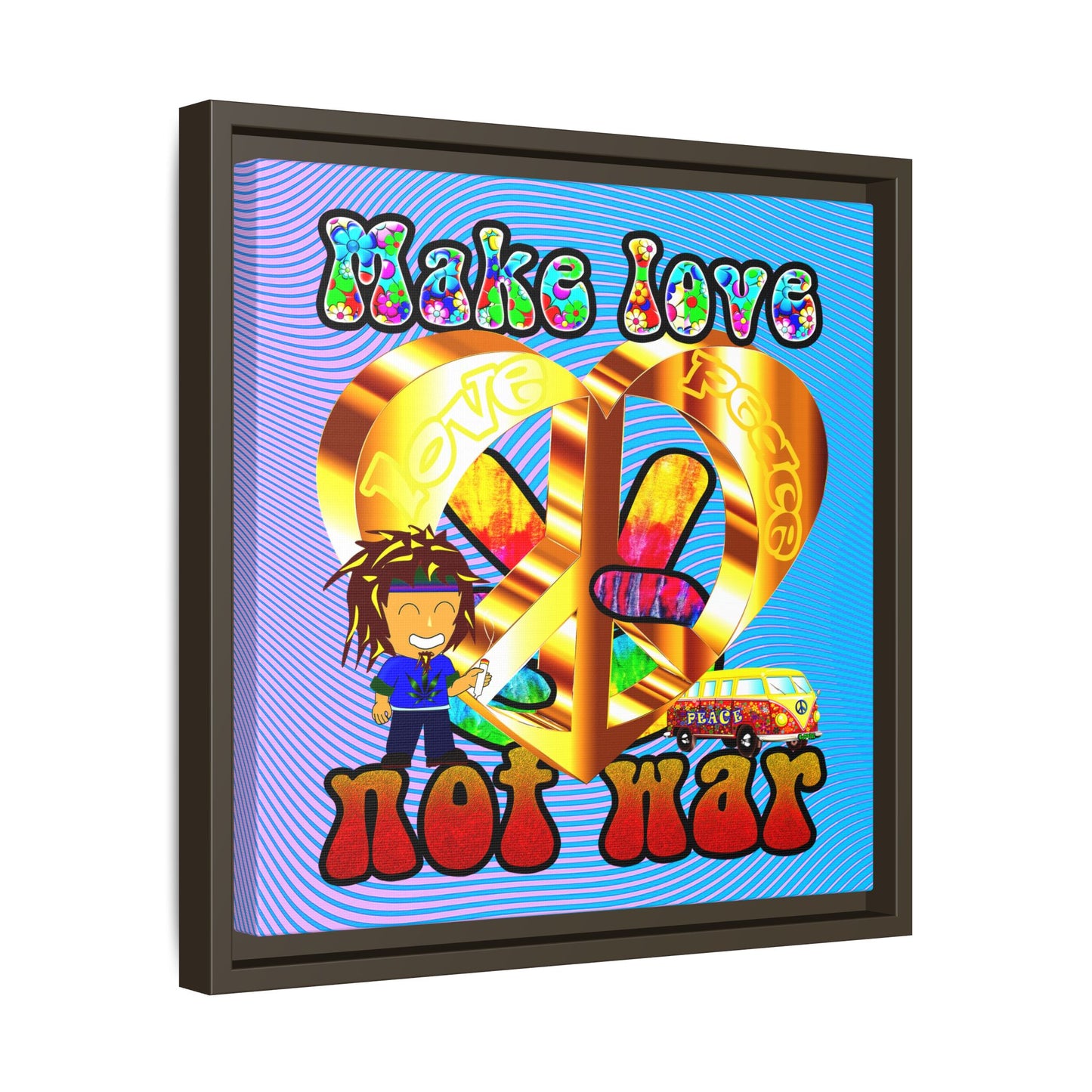 love peace - framed canvas art (light blue-purple wave)