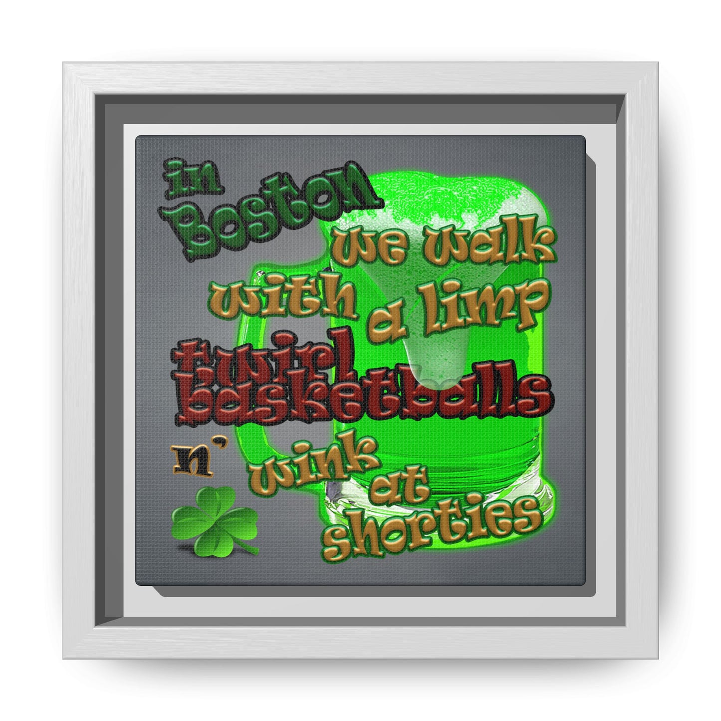 celtics logo - framed canvas art (grey-light grey)
