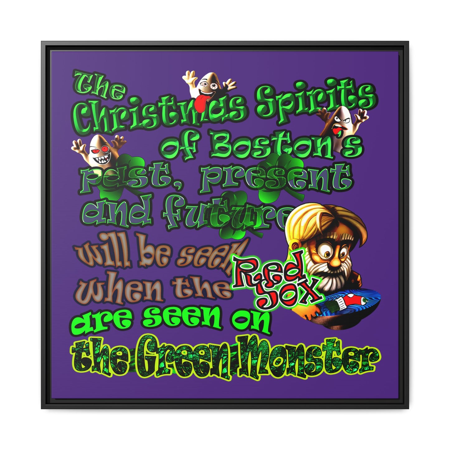 christmas spirits of boston - framed canvas art (purple)