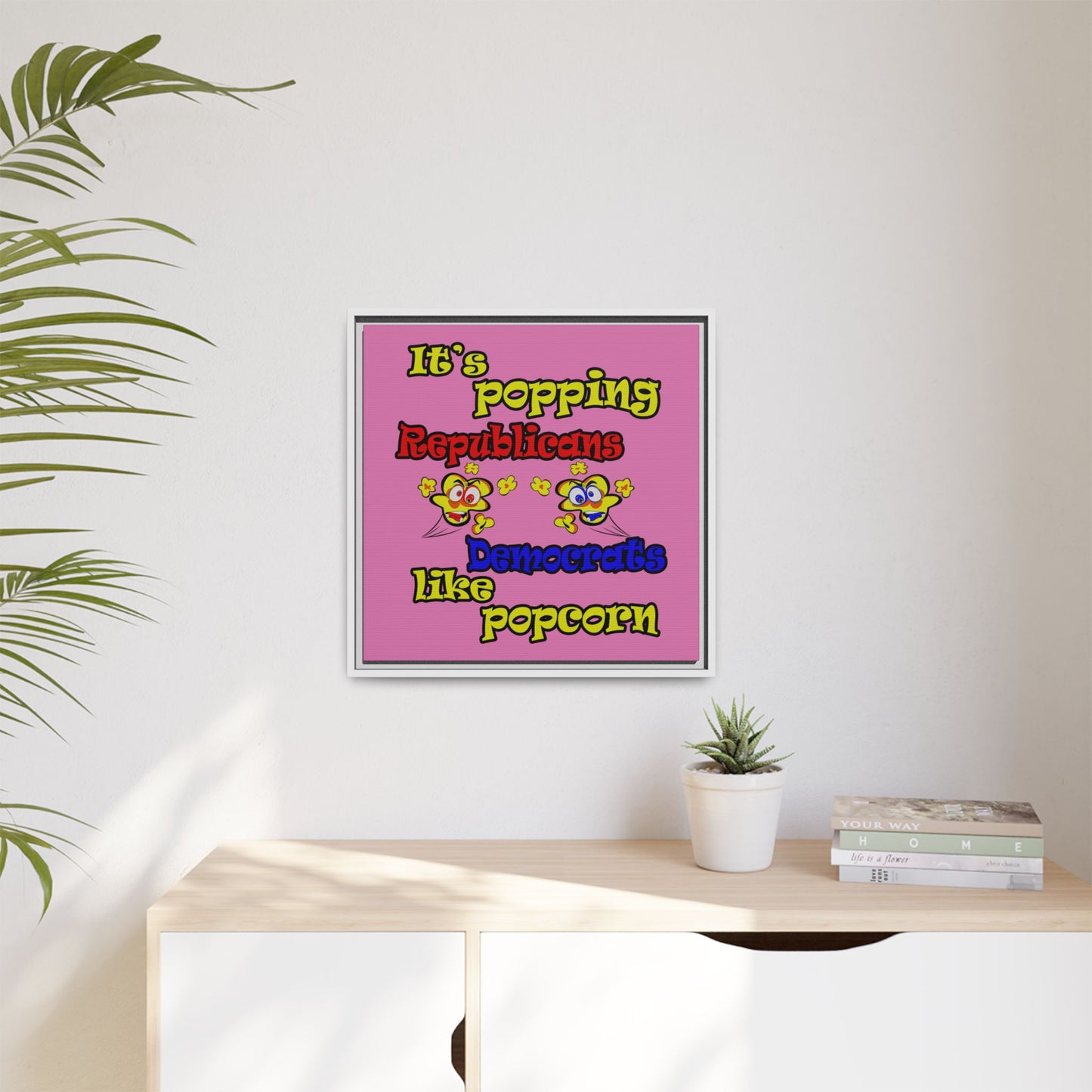 popping like popcorn - framed canvas art (light pink)