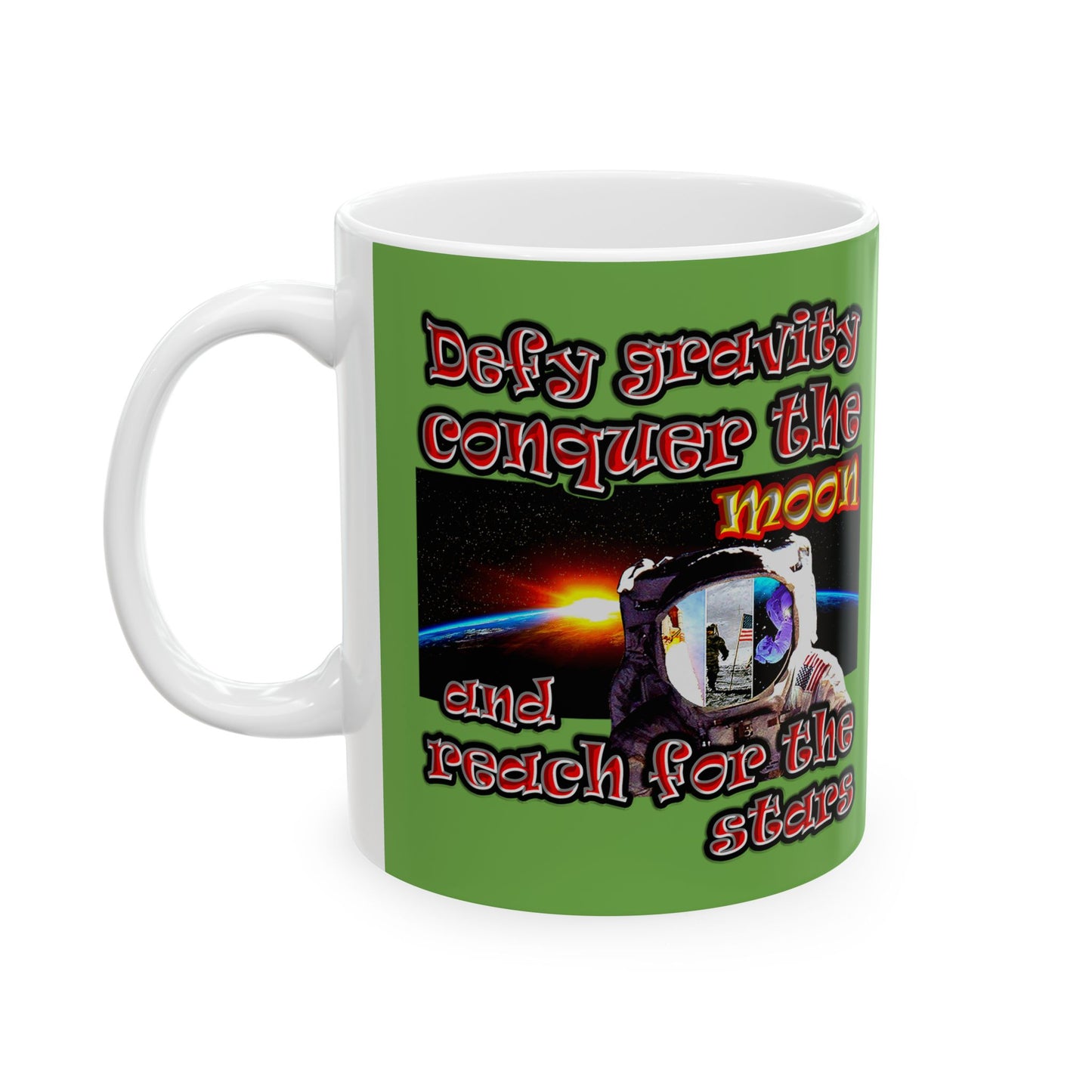 defy conquer reach - White Mug (green)