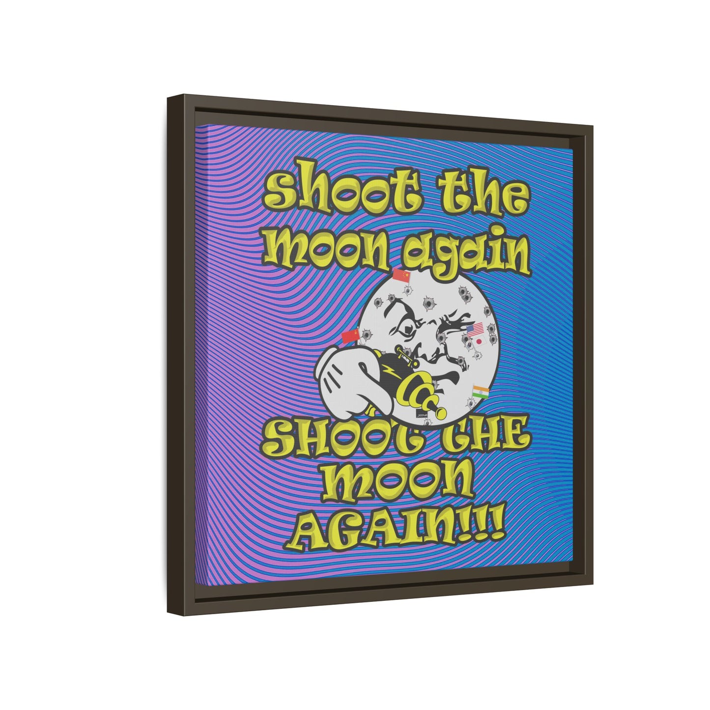 shoot the moon again - framed canvas art (light blue-purple wave)