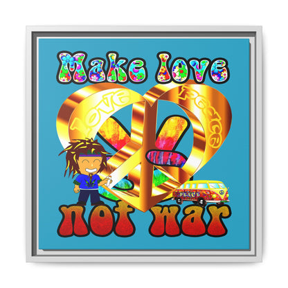 love peace - framed canvas art (turquoise)