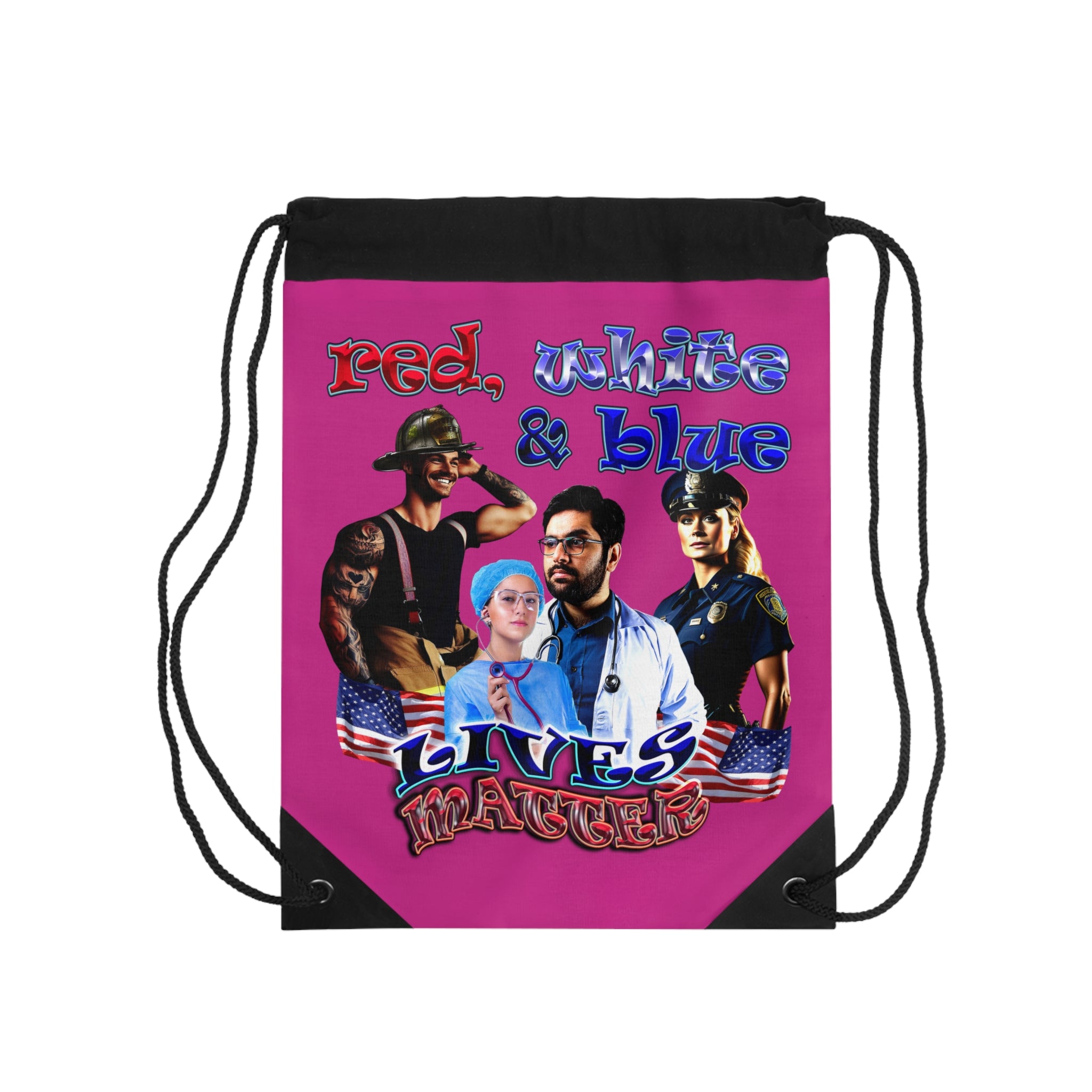 rw&b lives matter - Drawstring Bag (pink)