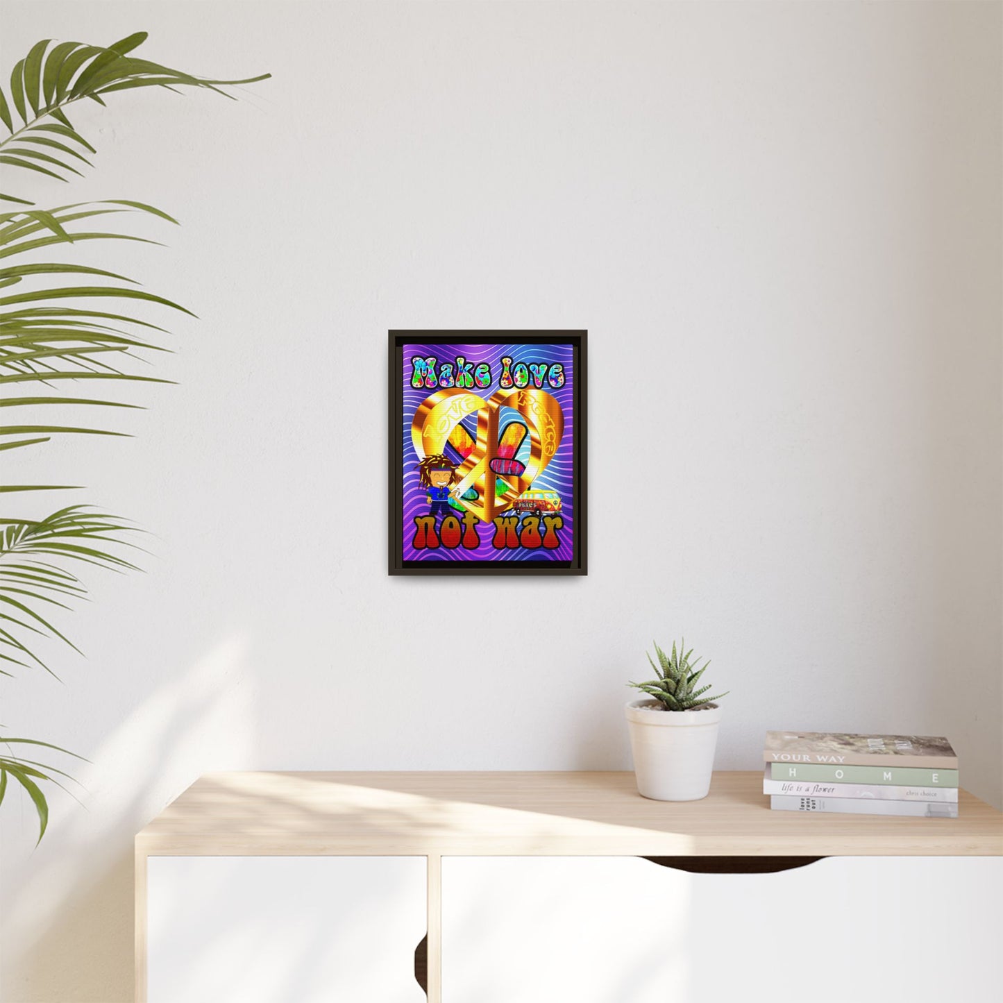 love peace - framed canvas art (purple wave)