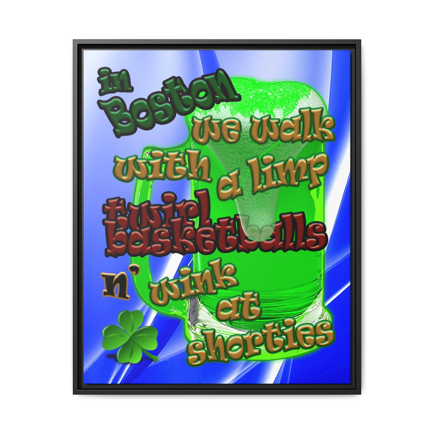 celtics logo - framed canvas art (blue-white wave)