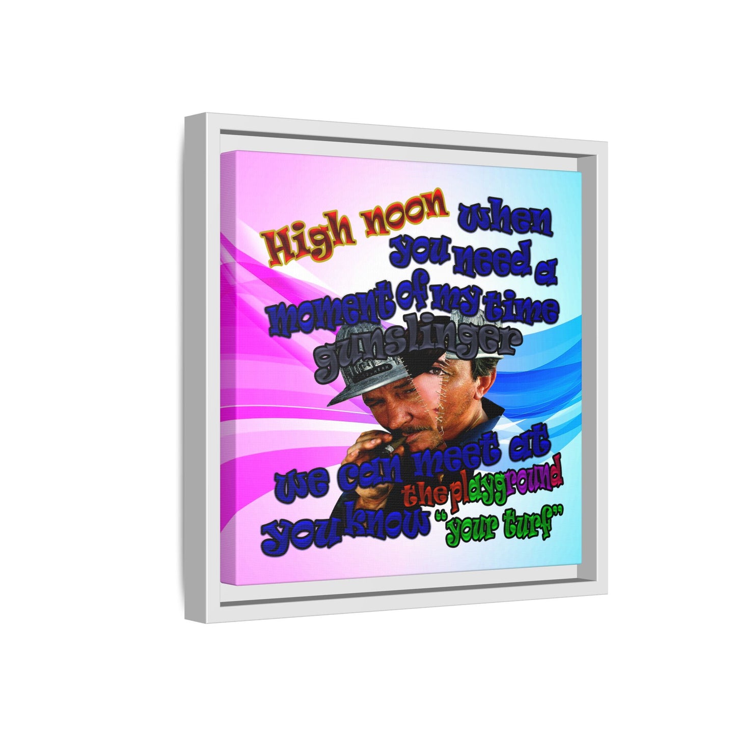 high noon - framed canvas art (light blue-pink wave)