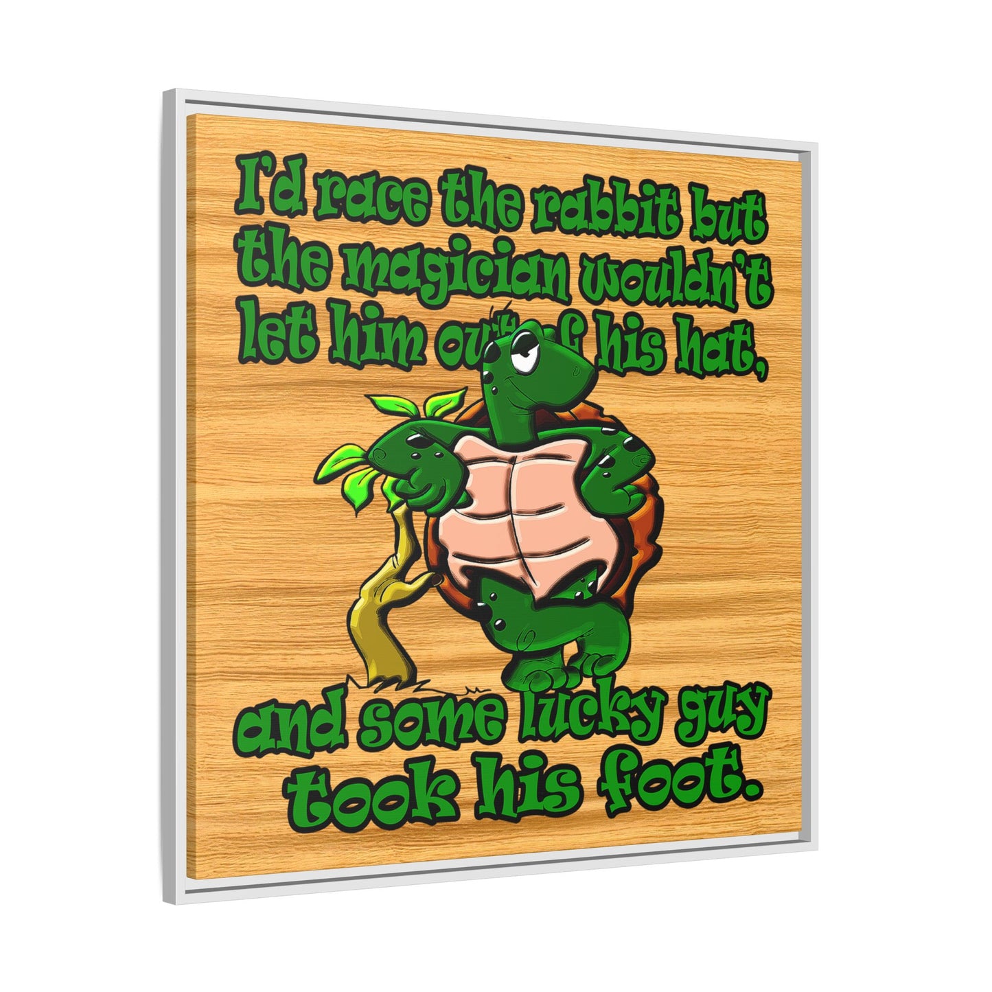 turtle race - framed canvas art (butterscotch wood finish)
