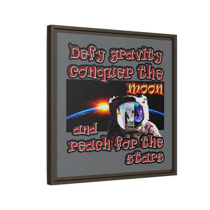 defy conquer reach - framed canvas art (dark grey)