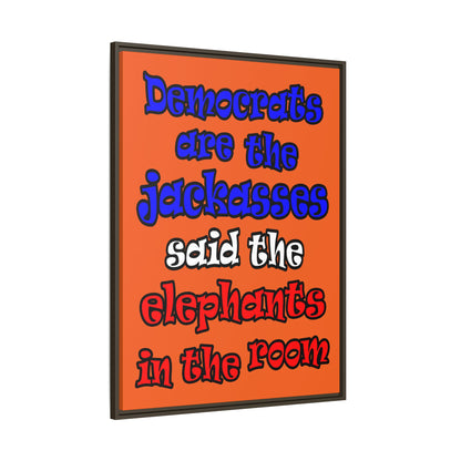 donkeys and elephants - framed canvas art (orange)