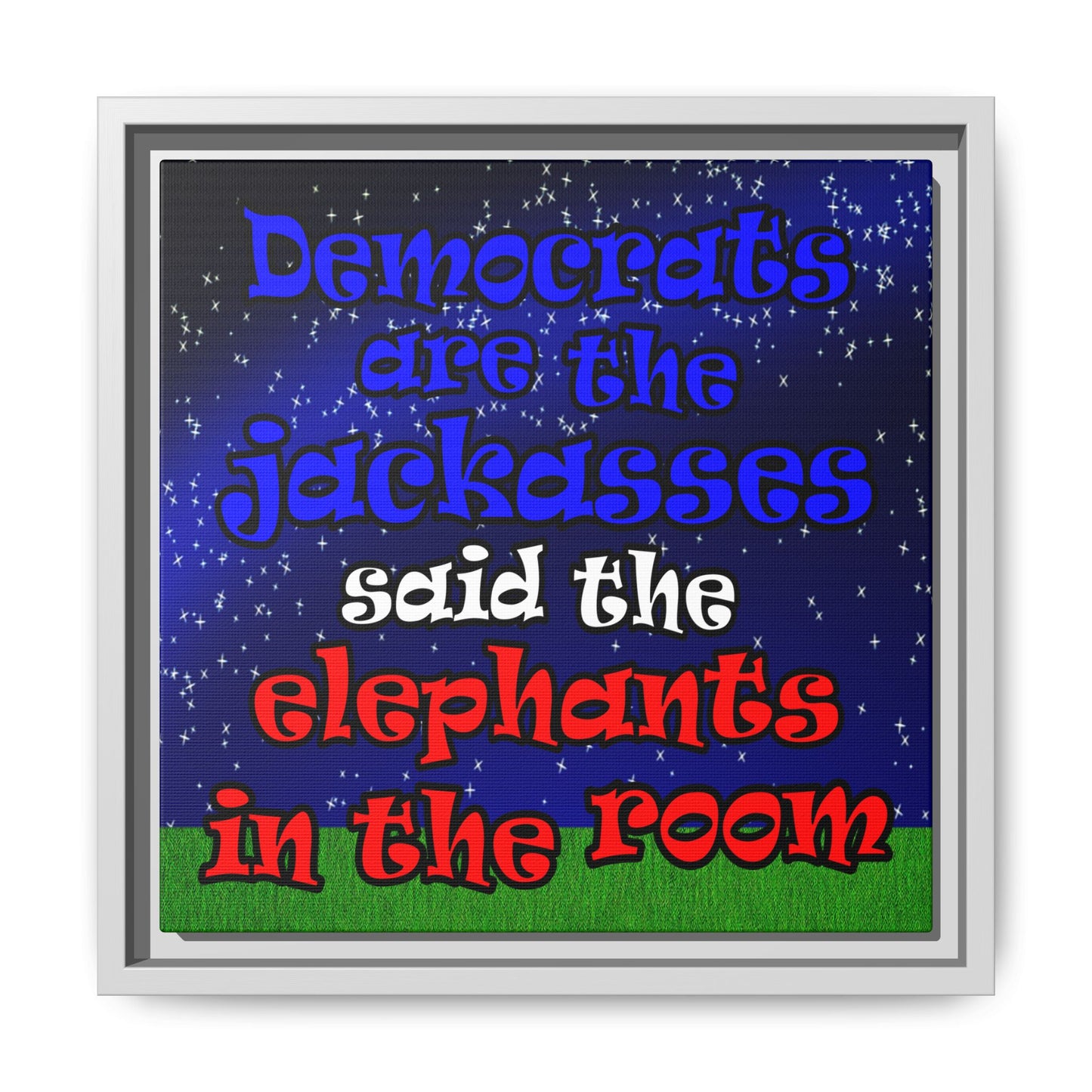 donkeys and elephants - framed canvas art ('snoops' background)