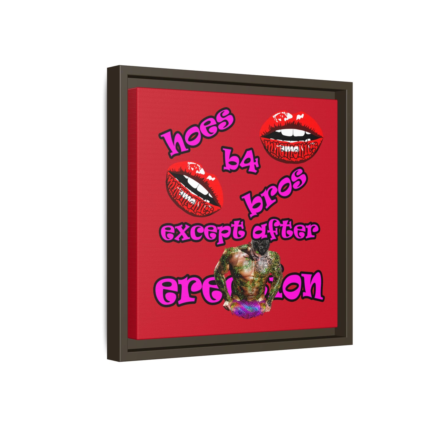 hoes b4 bros - framed canvas art (dark red)