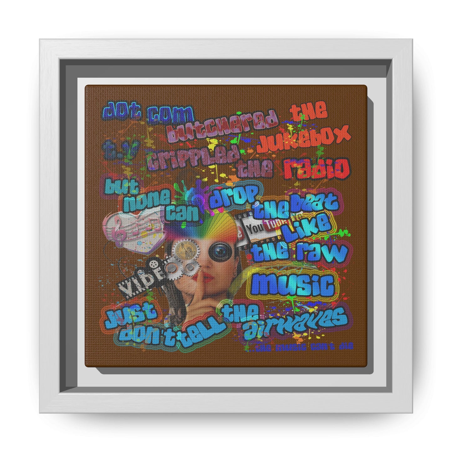 drop the beat - framed canvas art (brown)