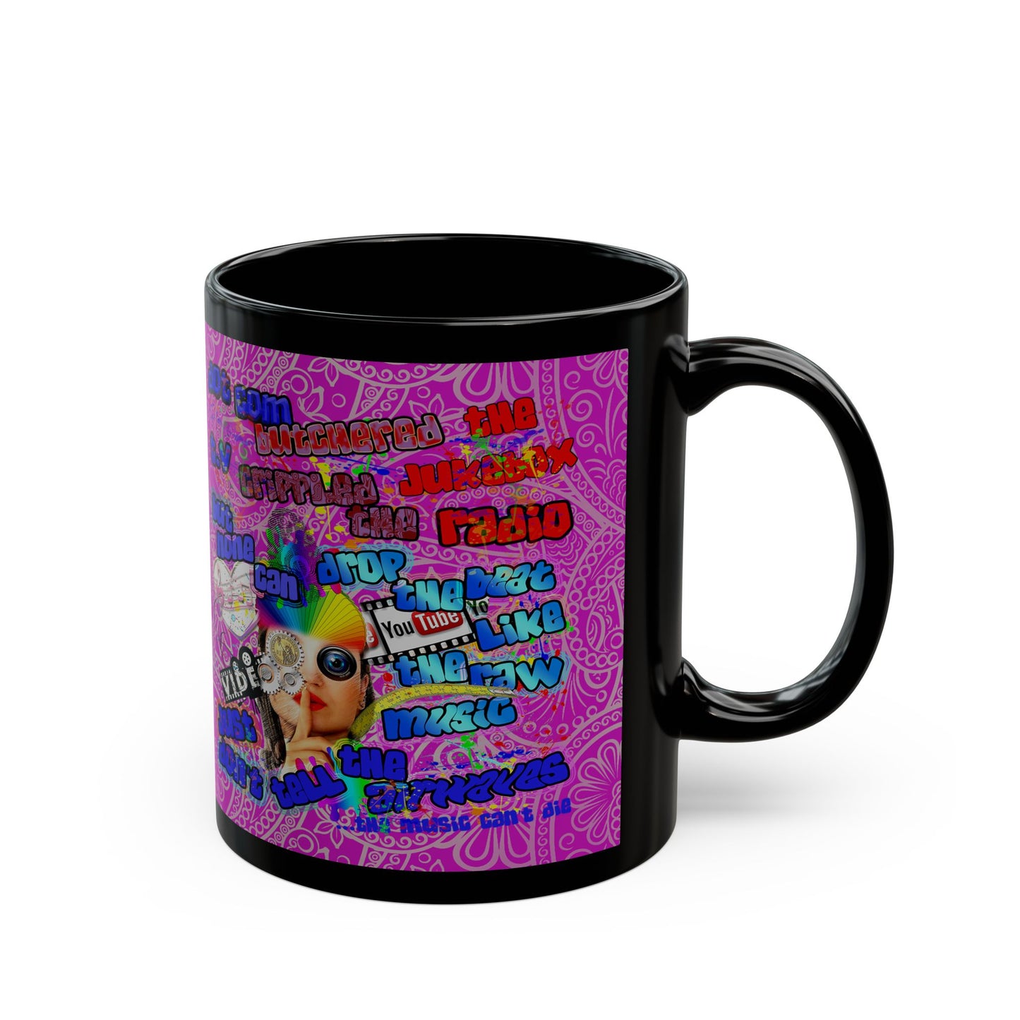drop the beat - Black Mug (pink swirl)