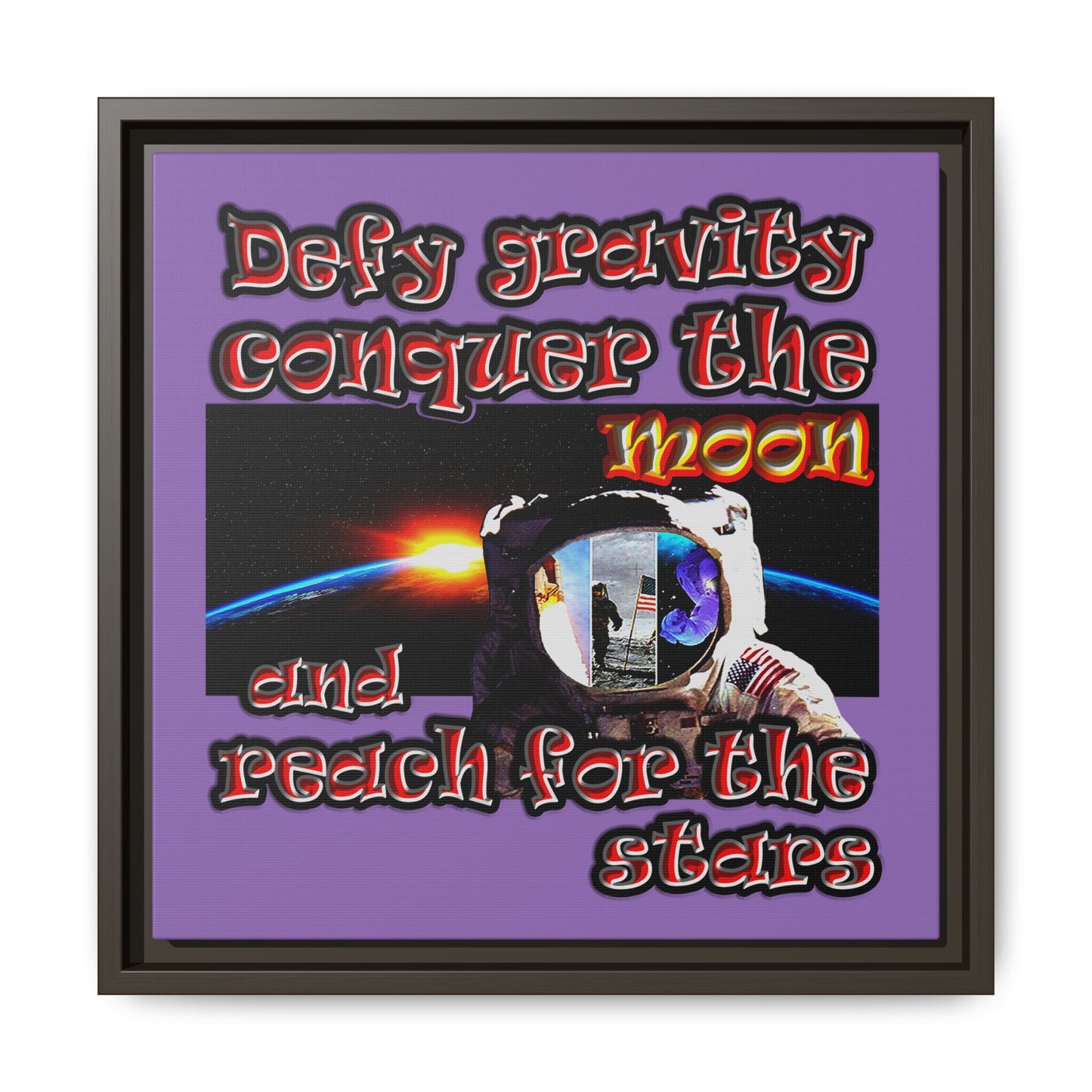 defy conquer reach - framed canvas art (light purple)