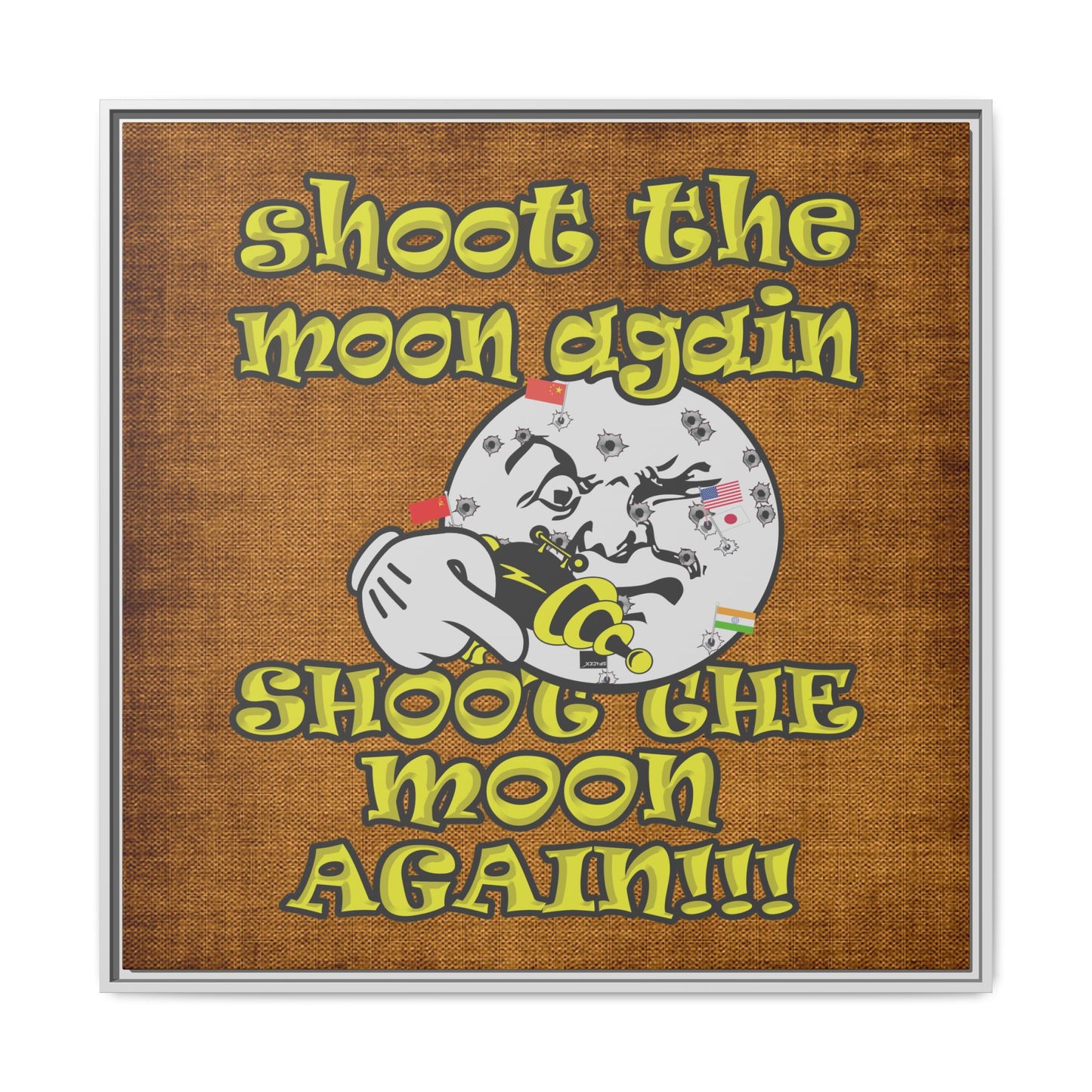 shoot the moon again - framed canvas art (brown papyrus)