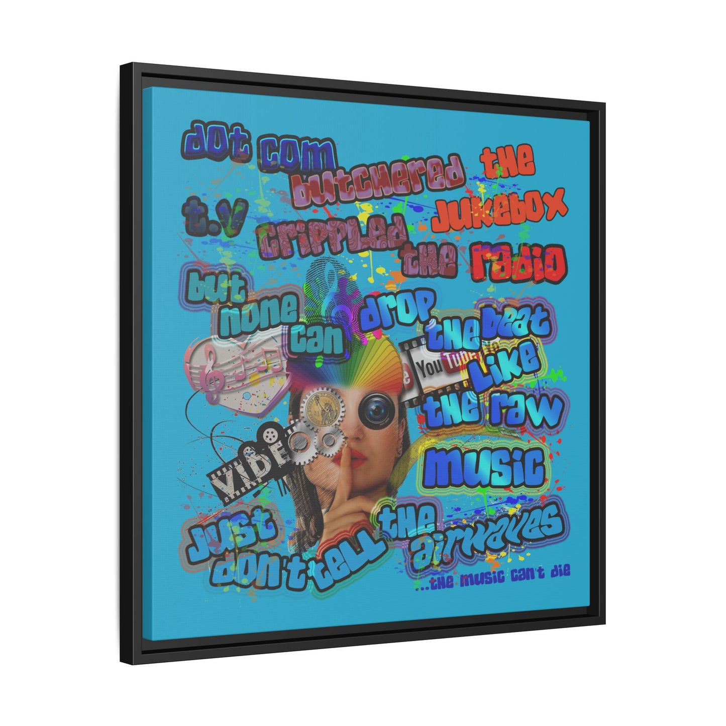 drop the beat - framed canvas art (turquoise)