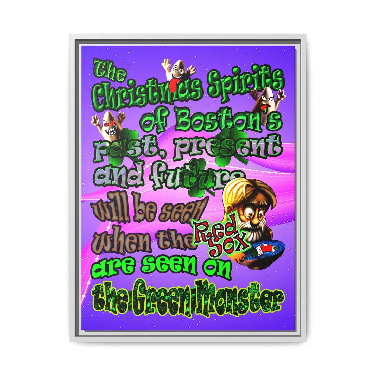 christmas spirits of boston - framed canvas art (purple-pink wave)