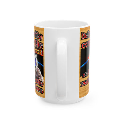 defy conquer reach - White Mug (butterscotch wood finish)