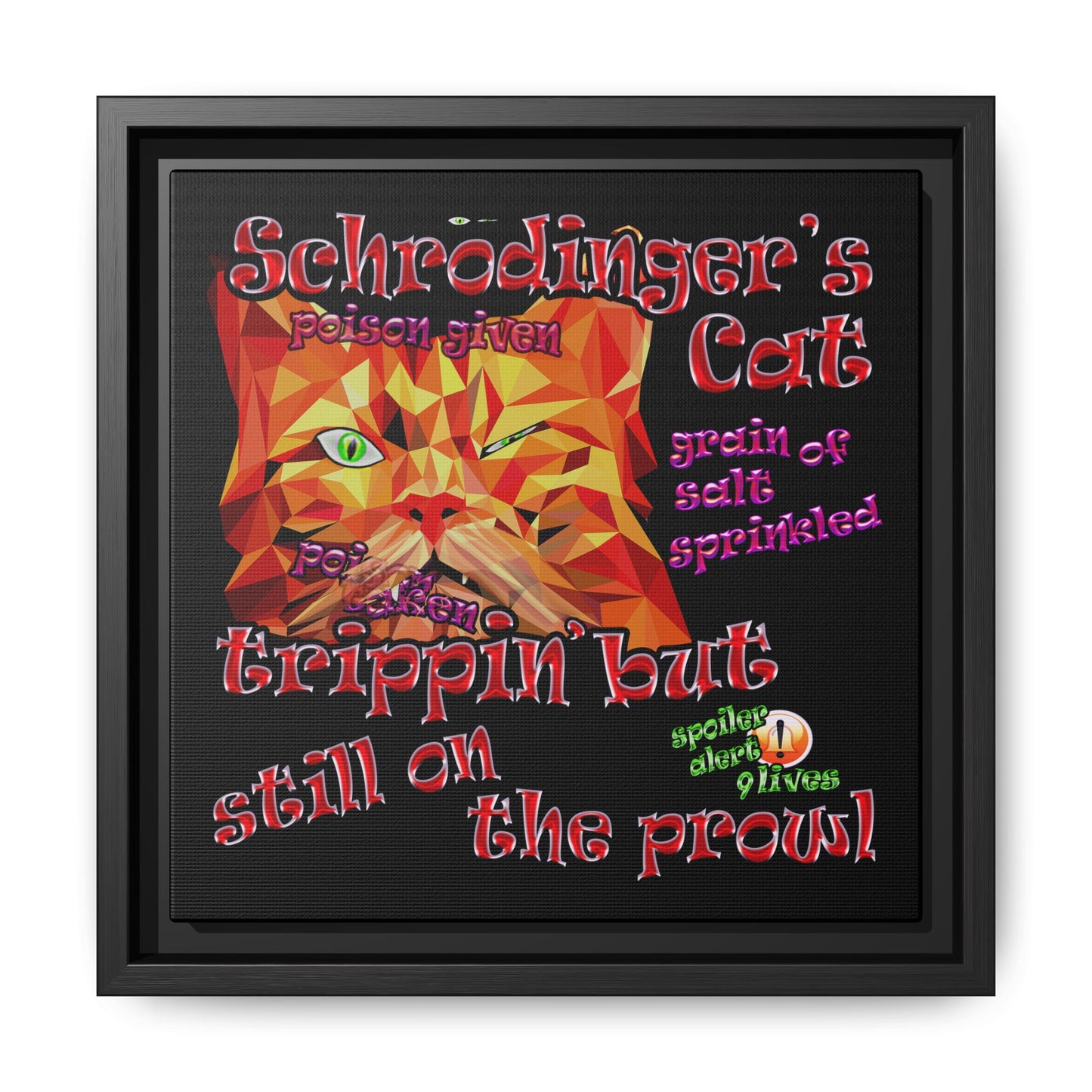 schrodinger's cat - framed canvas art (black)