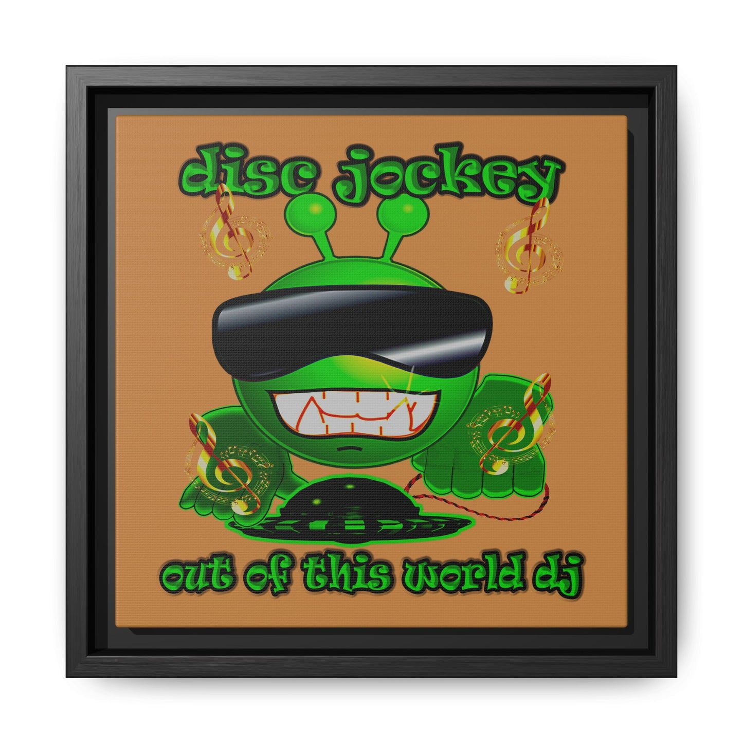 disc jockey - framed canvas art (light brown)
