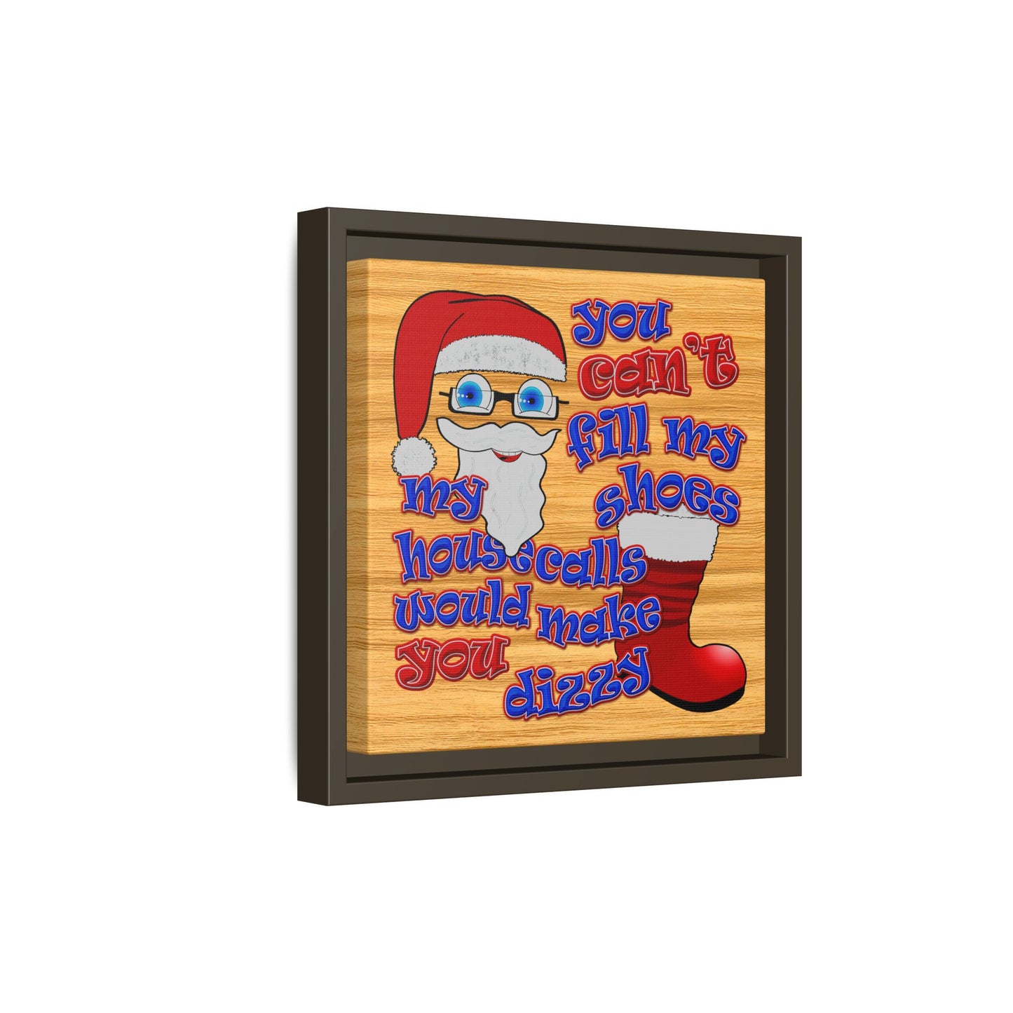 santa's shoes - framed canvas art (butterscotch wood finish)
