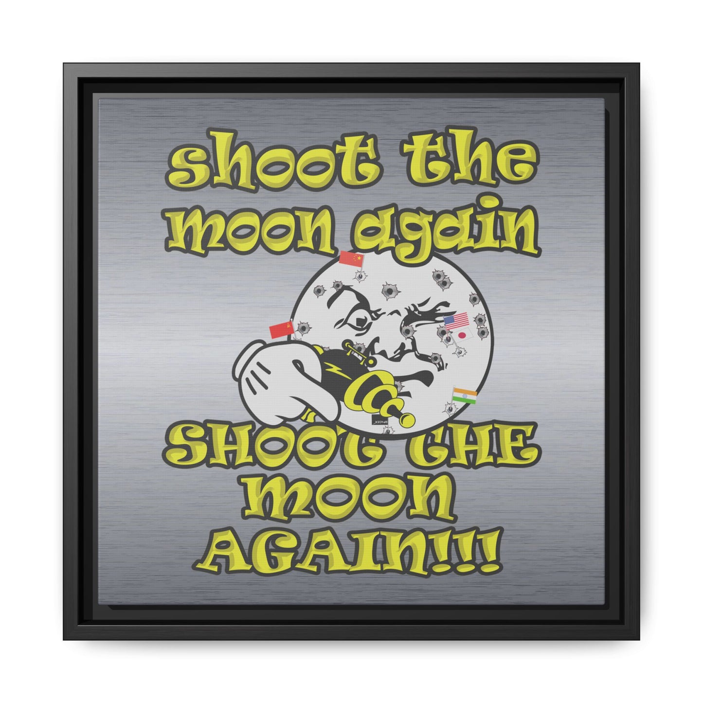 shoot the moon again - framed canvas art (brushed nickel)