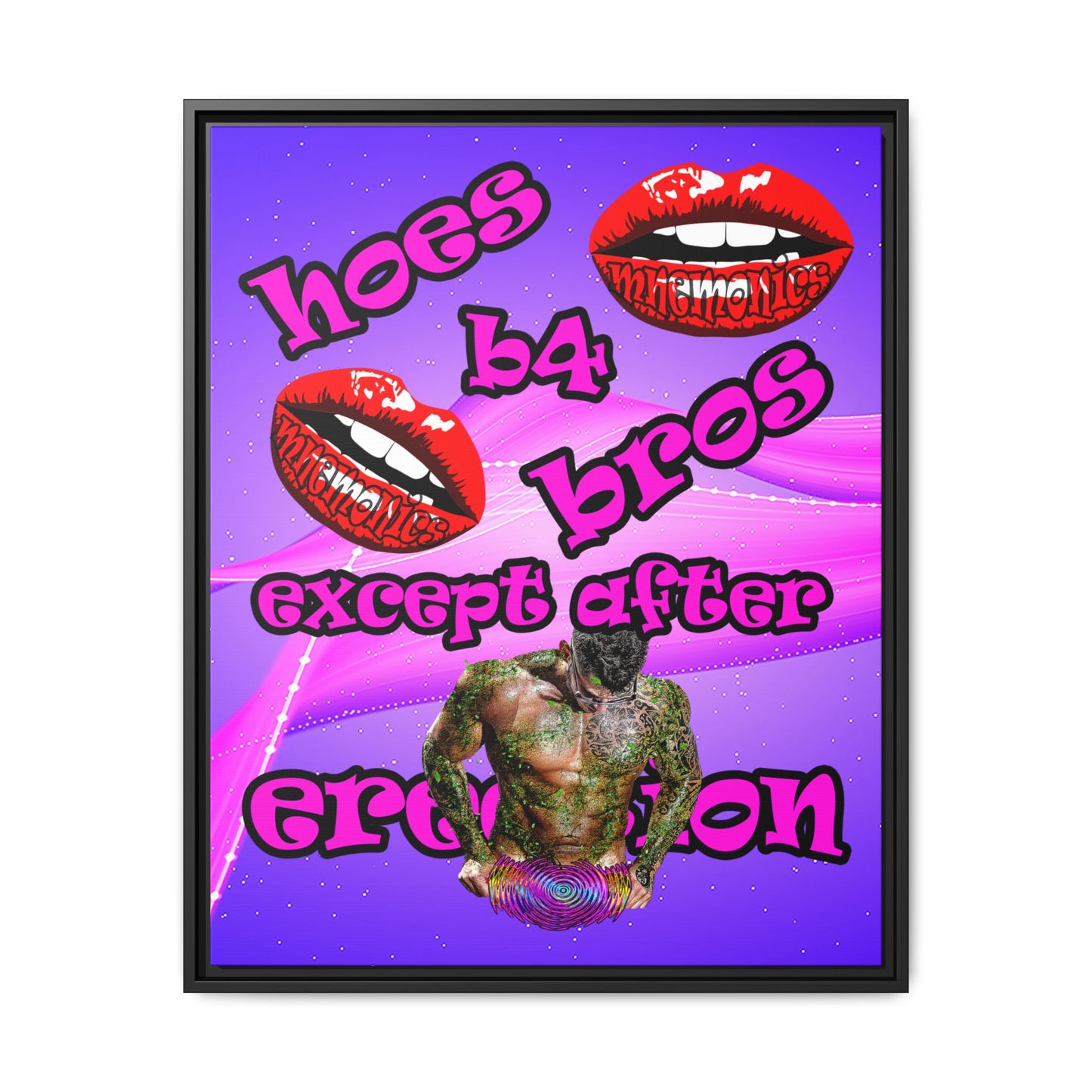hoes b4 bros - framed canvas art (purple-pink wave)
