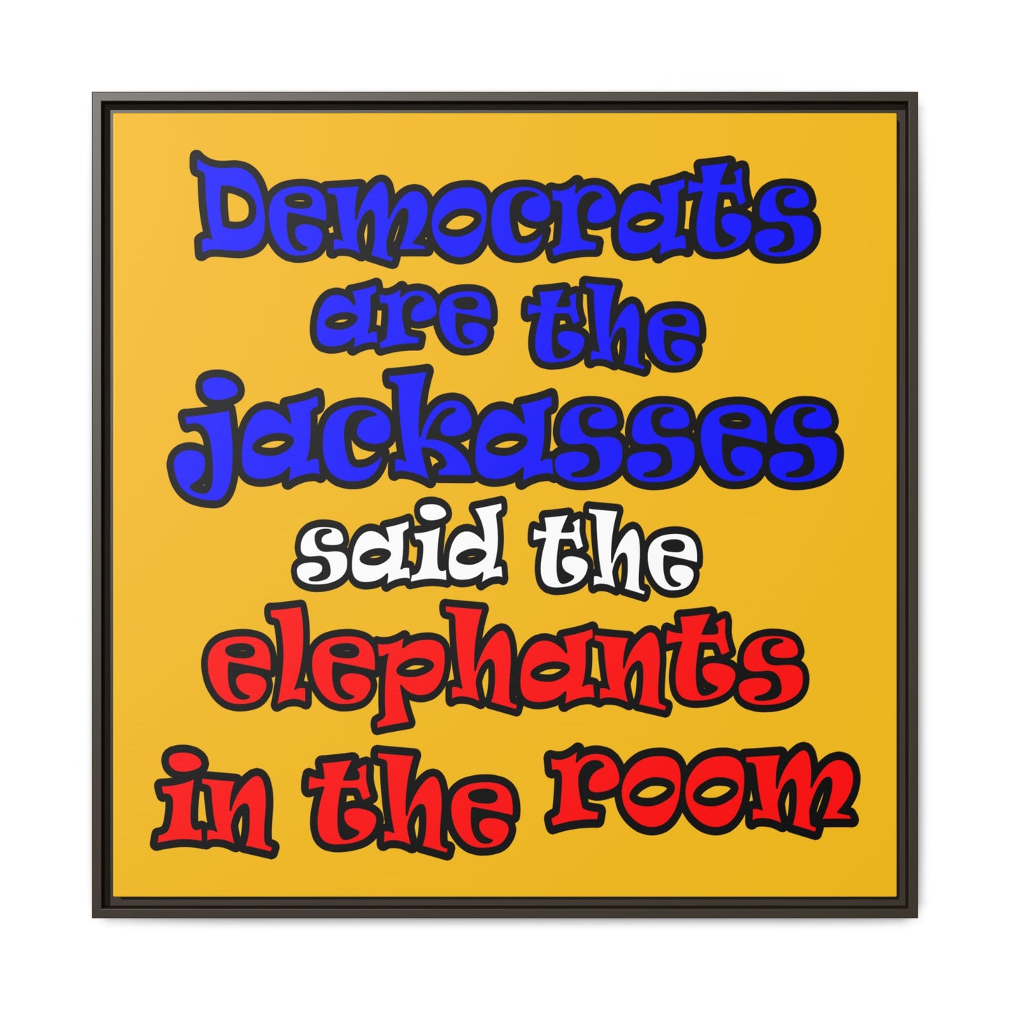 donkeys and elephants - framed canvas art (yellow)