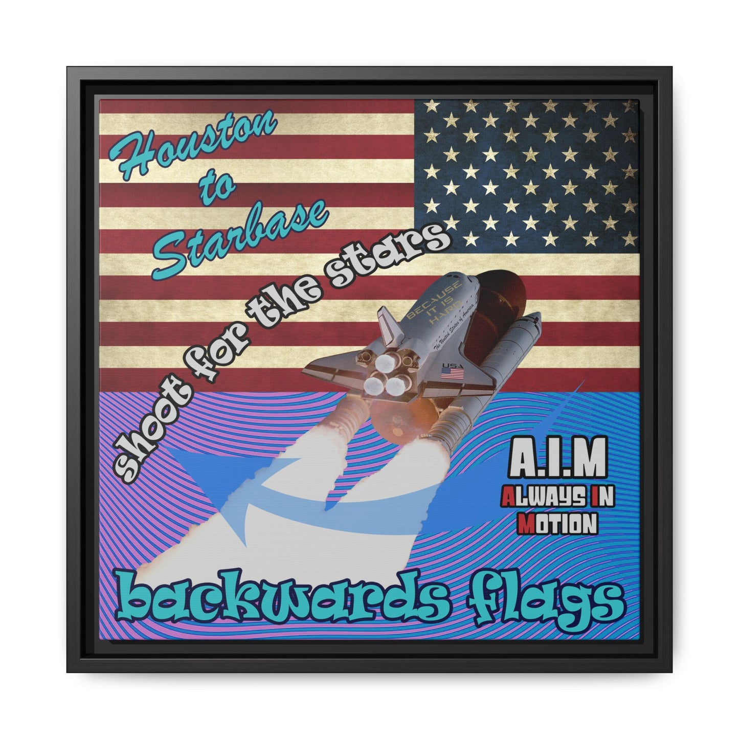 shoot for the stars - framed canvas art (light blue-purple wave)