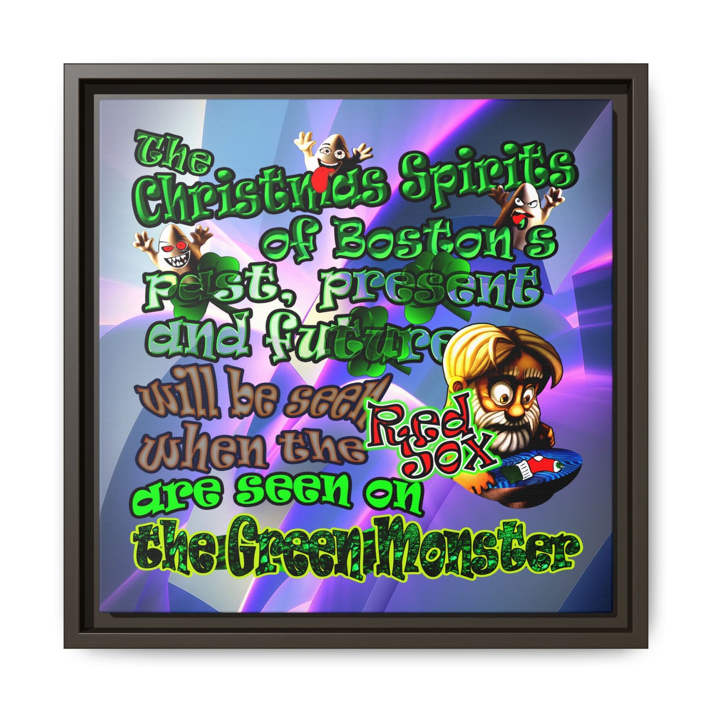 christmas spirits of boston - framed canvas art (grey-pink wave)